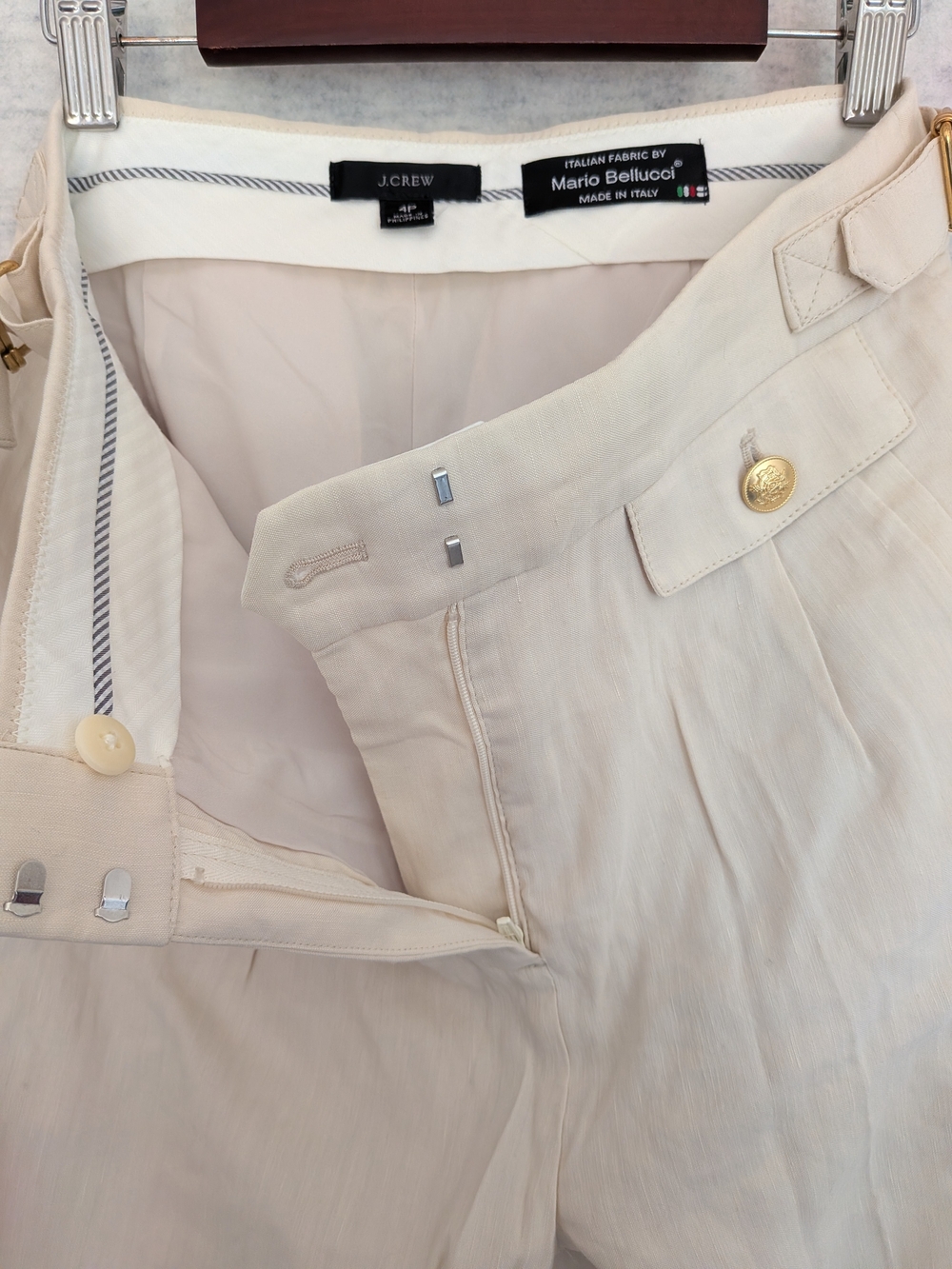 J.Crew Collection Side-Tab Trouser Italian Linen Blend Sz 4P Wide Leg Tailored - Picture 3 of 15